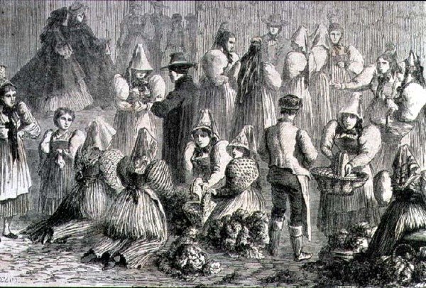 Augsburgi piac az 1860-as években (metszet) alkotó: French School
