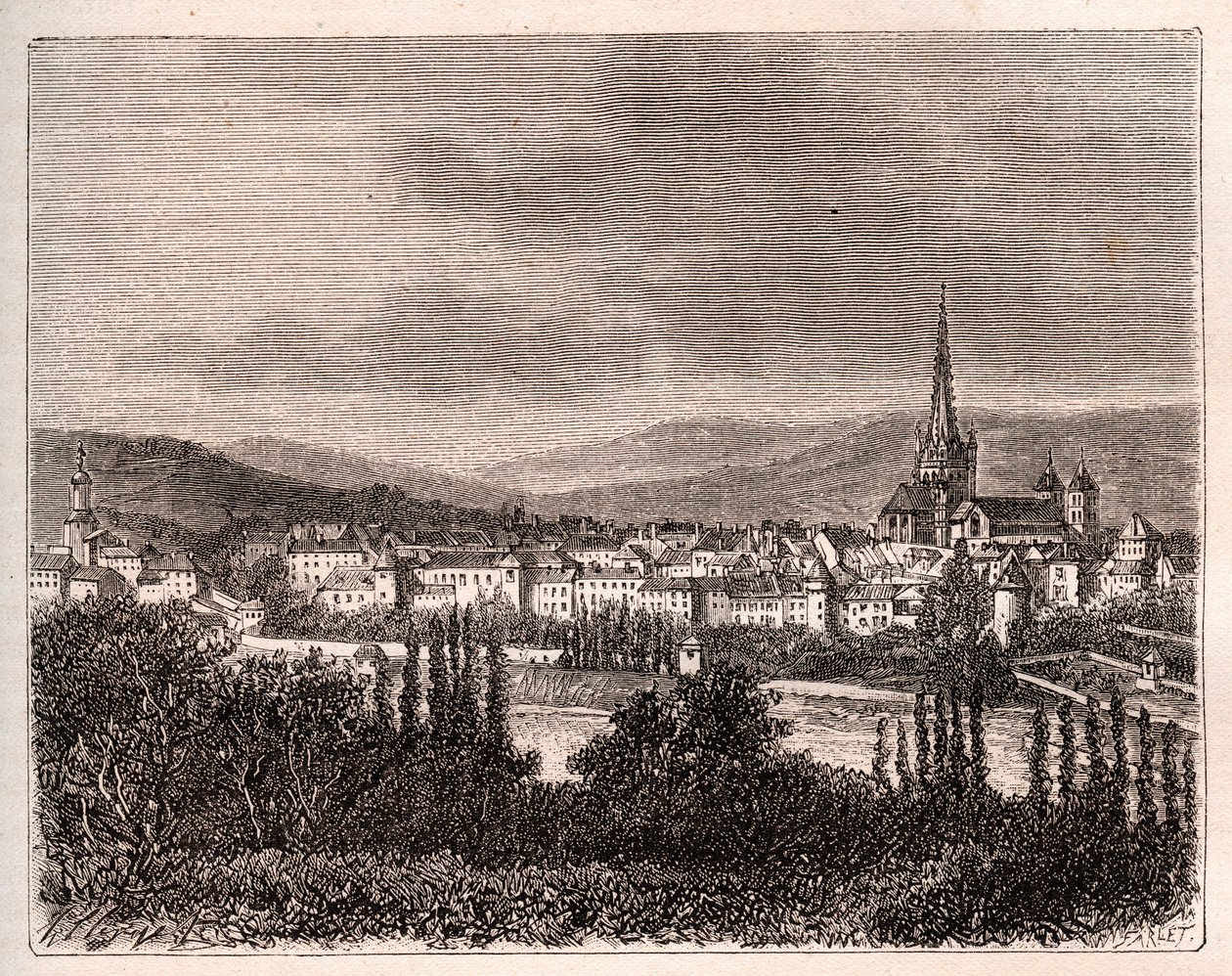 Autun – Saone-et-Loire megye – V.A. Malt-Brown „La France illustrée: földrajz, történelem, statisztikai igazgatás” című metszete. 1884 alkotó: French School