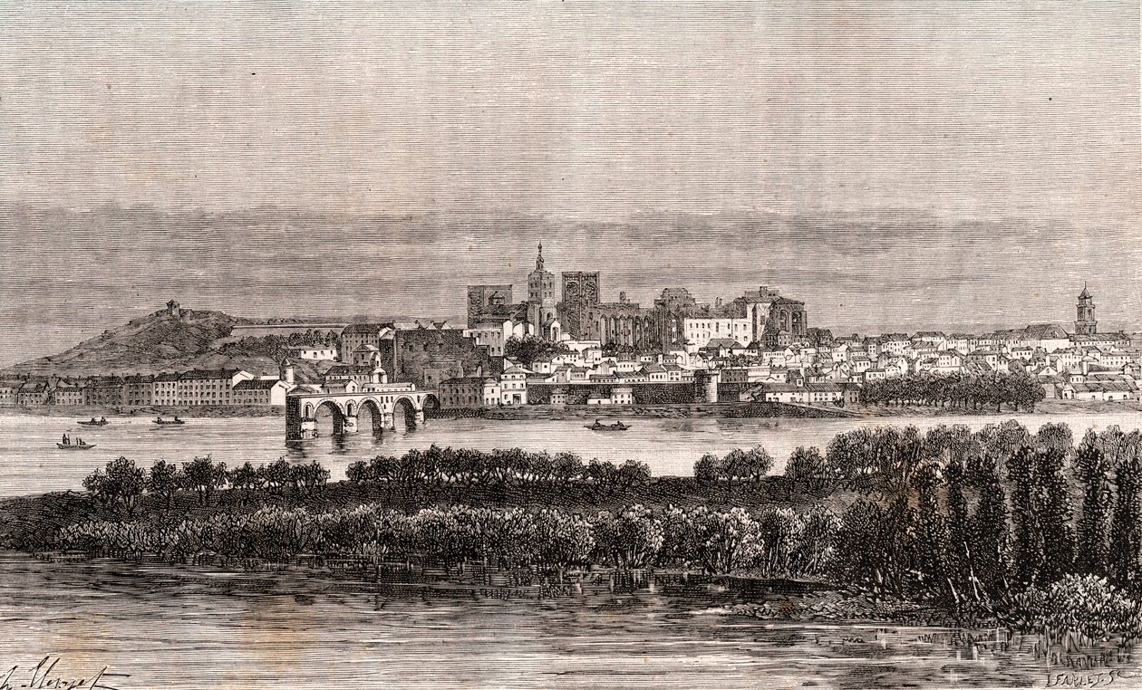 Avignon a Vaucluse-ben – V. A. Malt-Brown metszet a „La France illustrée: földrajz, történelem, statisztikai igazgatás” c. 1884 alkotó: French School