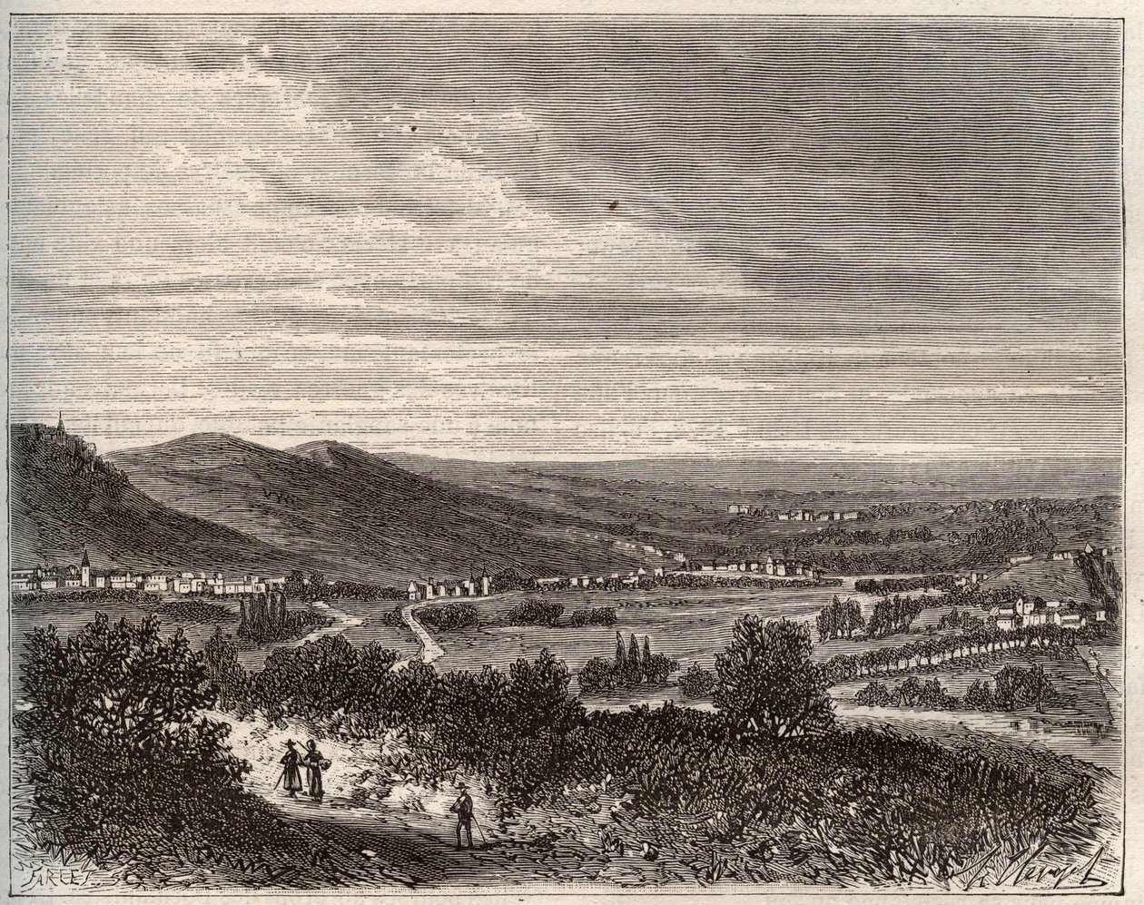 Ay et la montagne de Reims - Marne megye - metszet a „La France illustree: földrajz, történelem, statisztikai igazgatás” című könyvében, V.A. Maláta-barna. 1884 alkotó: French School