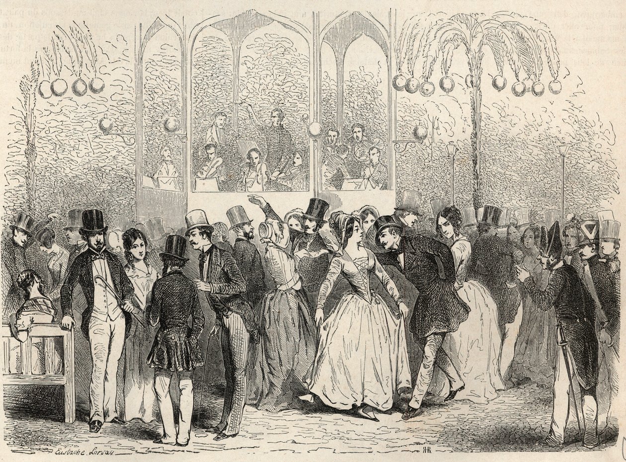 Bal Mabille (tánc- és szórakozóhely, avenue Montaigne, Párizs) Edmond Texier 1852-es metszete „Tableau-de-Paris”-ban alkotó: French School