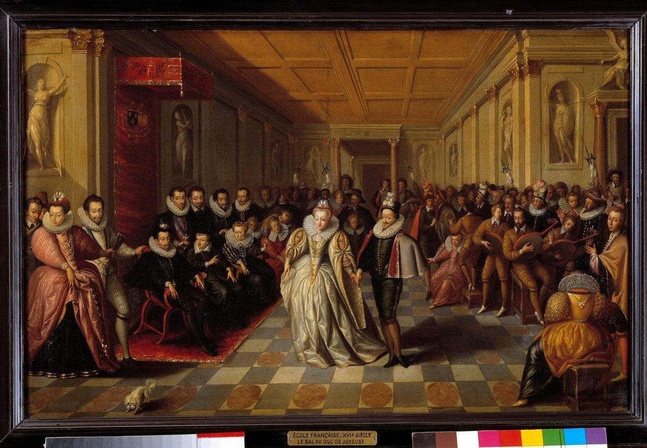 Bal adott a Louvre-nak III. Henrik és Katalin de Medicis (Caterina de Medici) jelenlétében Anne, Joyeuse hercege és Marguerite de Lorraine Vaudemont (Lujza királynő nővére) 1581. szeptember 24-i házasságára. alkotó: French School
