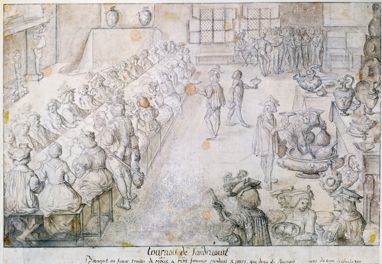 Bankett a Sandricourt versenyen 1493-ban (barna tinta és ceruza papíron) alkotó: French School