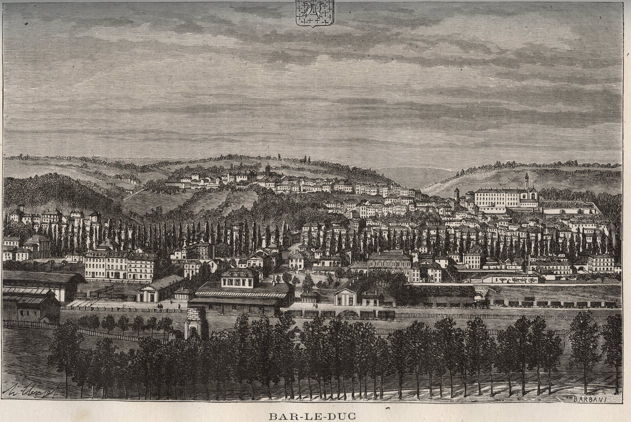 Bar-le-Duc (Bar le Duc) - Meuse megye - metszet a „La France illustree: földrajz, történelem, statisztikai adminisztráció”-ban, V.A. Maláta-barna. 1884 alkotó: French School