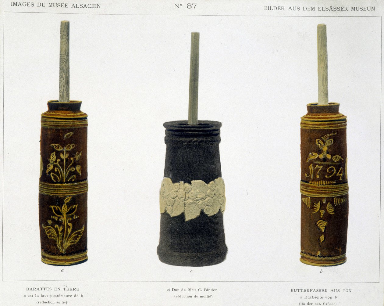 Barattes (vaj előállításához) megmunkált cserépedényben, amelyet az Elzászi Múzeumban őrzött, v.1800 alkotó: French School