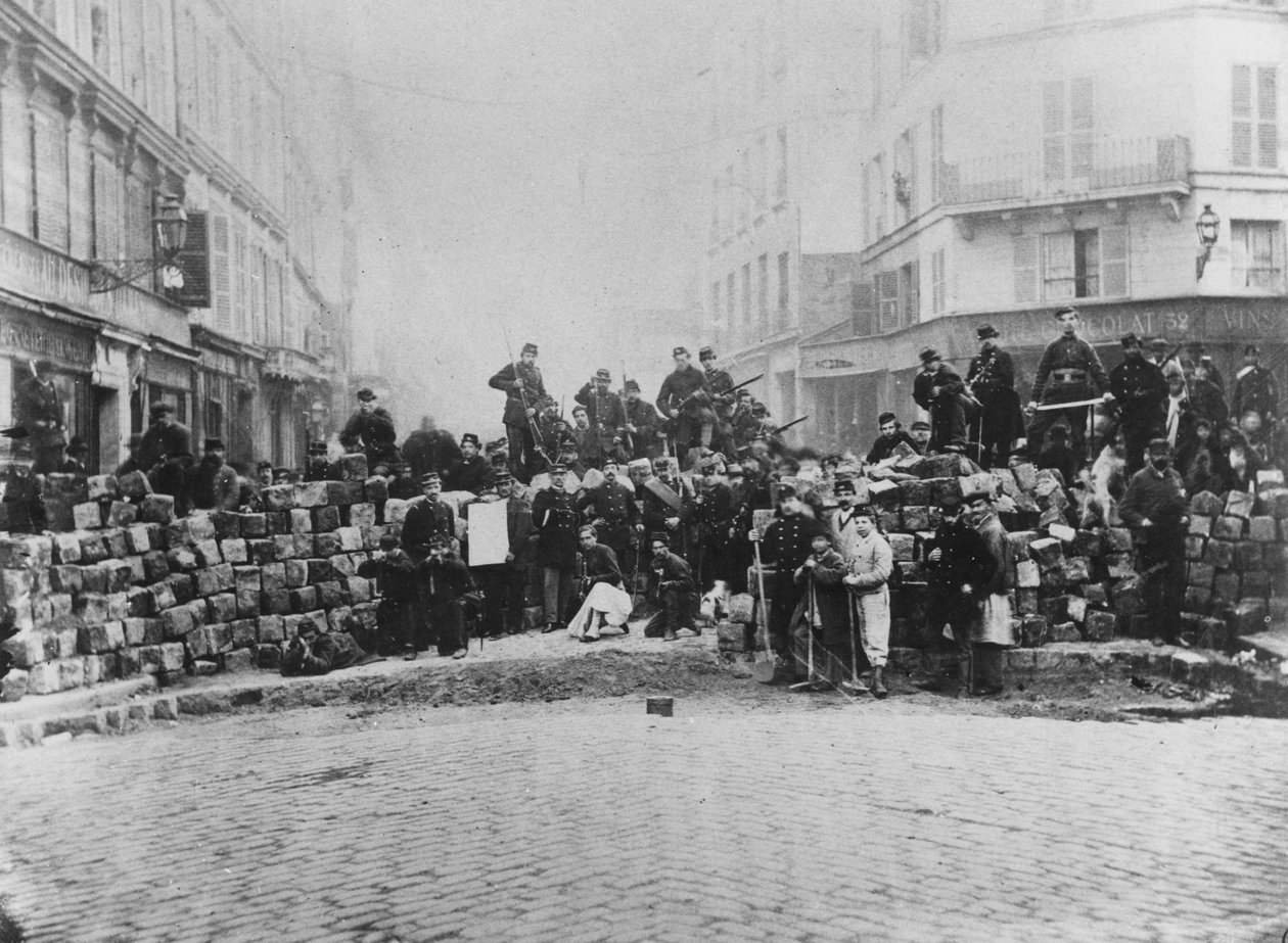 Barikád a párizsi Faubourg du Temple bejáratánál, a kommün idején, 1871. március 18. alkotó: French School