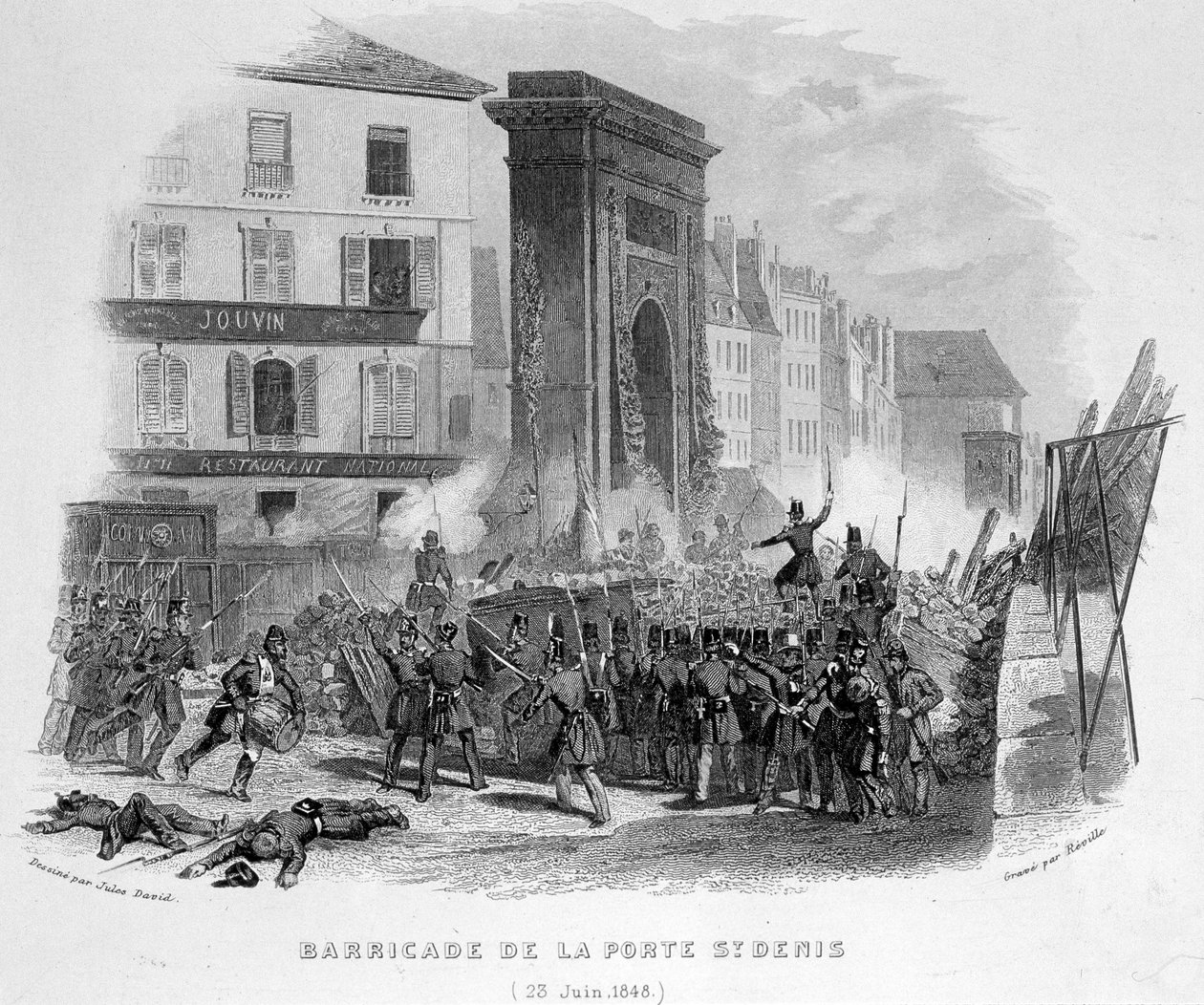 Porte Saint Denis barikádja (1848. június 23.) – a „Fasttes de Gardes Nationales de France”-ban” alkotó: French School