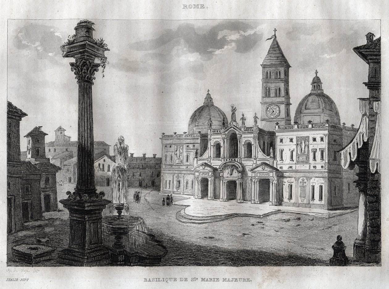 Santa Maria Maggiore-bazilika - Róma - Santa Maria Maggiore-bazilika (Santa Maria Maggiore-bazilika) Róma - Metszet a „festői Olaszországból” - Olaszország történelmi és leíró festménye, M. de Norvins, Ch. Nodier 1834- 1836. alkotó: French School