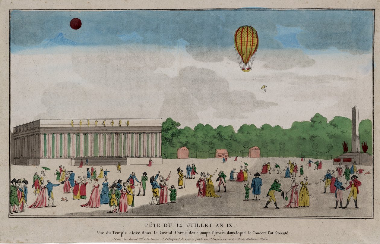 Bastille-nap, Párizs, 1801. július 14. (kézzel színezett metszet) alkotó: French School
