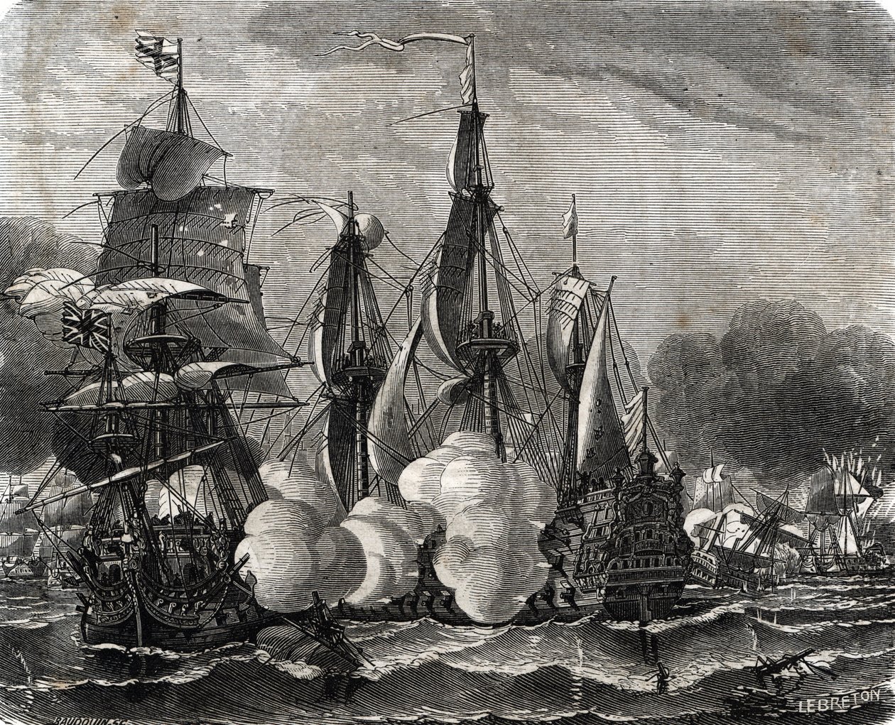 „A Bantry-öböli csata haditengerészeti harca 1689. május 11-én, egy héttel a kilencéves háború kihirdetése előtt (a Bantry-öböli csata haditengerészeti harca 1689. május 11-én, egy héttel a kilencéves háború kihirdetése előtt) Lahure-ból „Po alkotó: French School