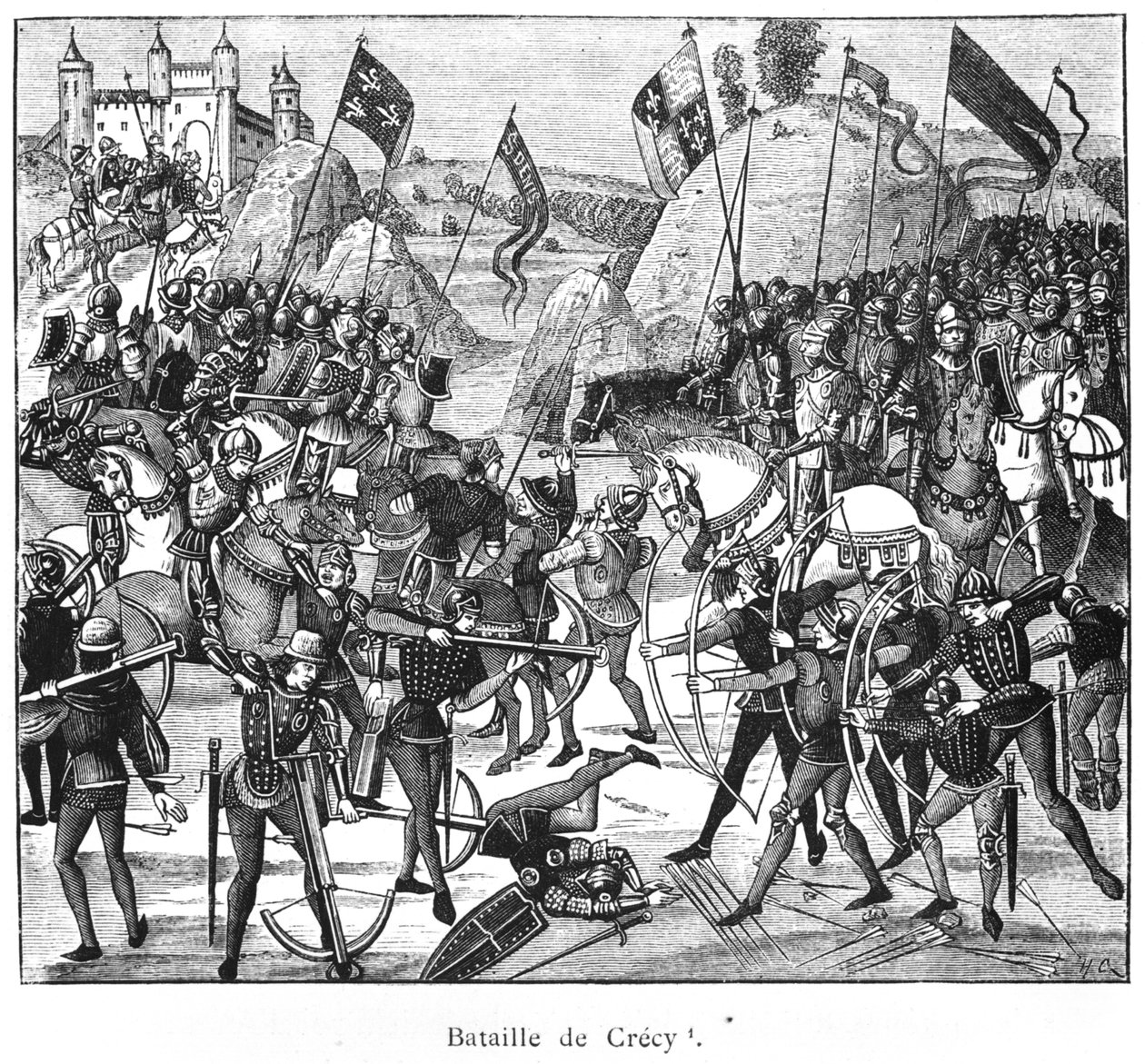 Crecy-i csata 1346-ban, a Froissarts Chronicles másolata alkotó: French School