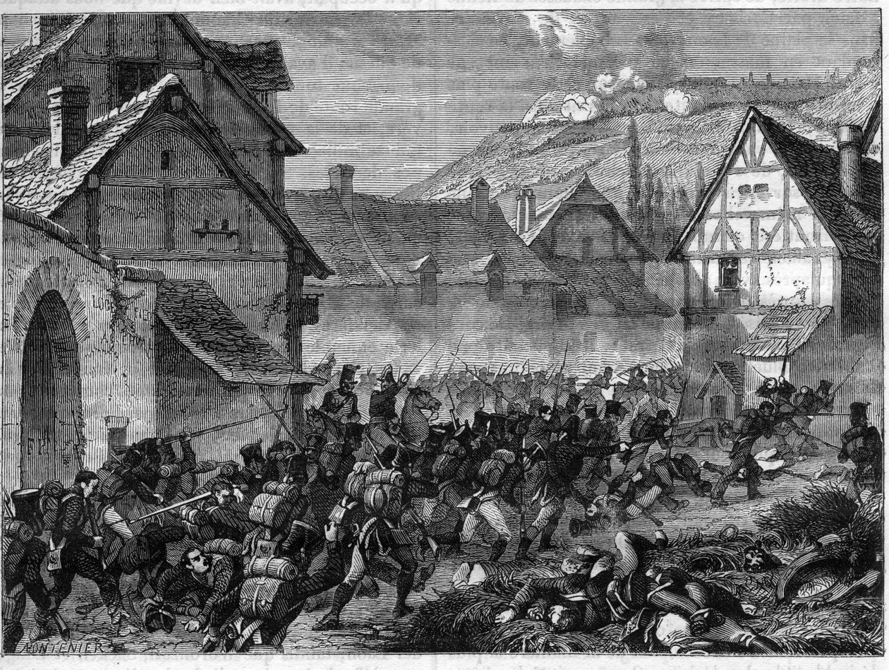 Laoni csata, 1814. március 9-19. (szövetséges győzelem Blucher vezetésével I. Napóleon felett) - Laoni csata, Marechal Ney egy hadosztály élén átveszi Semilly külvárosát – a „Histoire de l