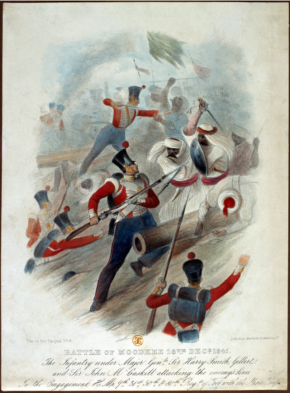 Moodkee-i csata, 1845. december 18., 4. a War in the Punjab-ból, W. Kohler metszet a LEnfant Bros. nyomán, kiadó: William Spooner, 1845 körül alkotó: French School