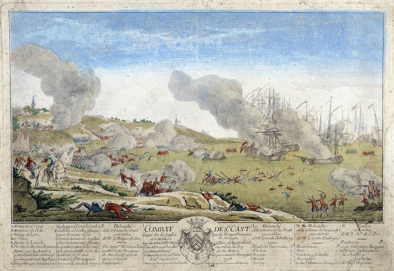A Saint Cast-i csata, amelynek során a bretagne-i francia csapatok megverték az angolokat 1758-ban. Az illusztrációt a Dinani Múzeum őrizte. alkotó: French School