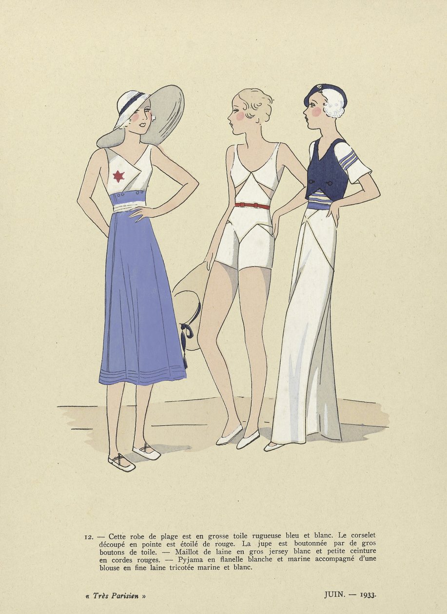 Strandruha a Tres Parisien 1933. júniusi számából (pochoir print) alkotó: French School