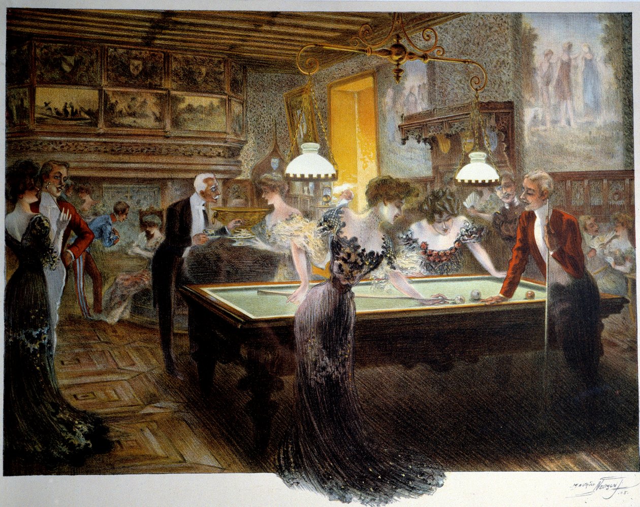 Szép korszak: biliárdjáték, 20. század eleje (litográfia) alkotó: French School