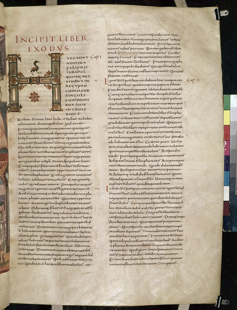 A Kivonulás könyvének kezdete, díszített „H” kezdőbetűvel, a Moutier-Grandval Bibliából, alkotó: French School