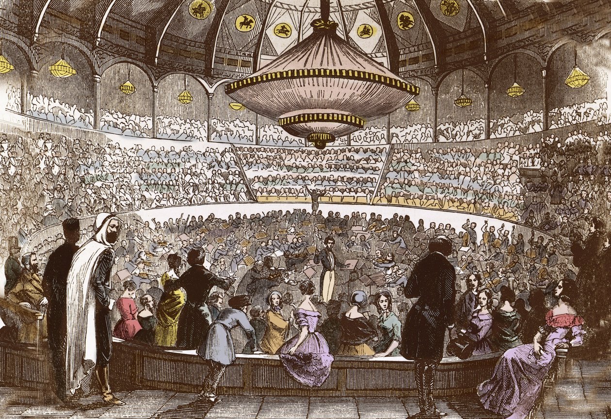Berlioz 1845. január 19-én vezényli koncertjét a párizsi Cirque Olympique-ban – Hector Berlioz (1803-1869), a párizsi Champs-Élysées olimpiai cirkusz termében. alkotó: French School