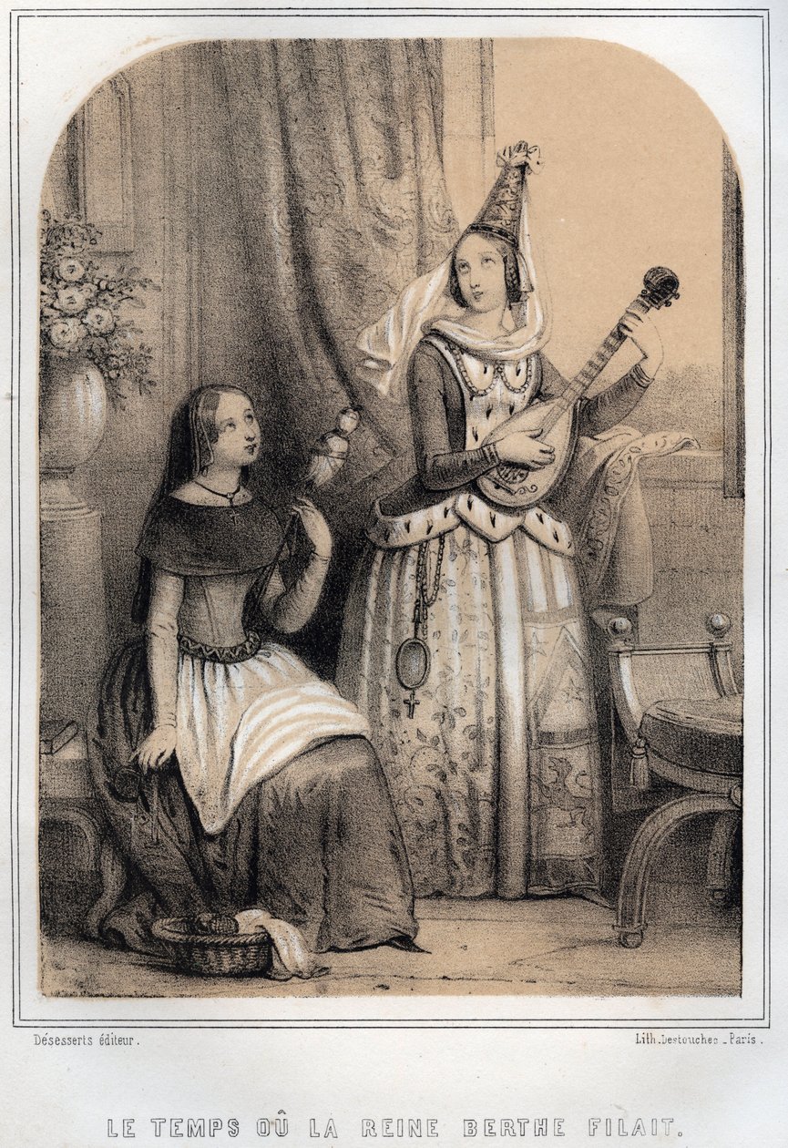 Berthe de Swabia (Burgundia), a Filandiere vagy a fonó királynő (907-966) – MORING MICHEL „The SOURIES DE MON UNCLE MEMORIES ET RECITTS DE Voyages” metszete – 19. század vége alkotó: French School