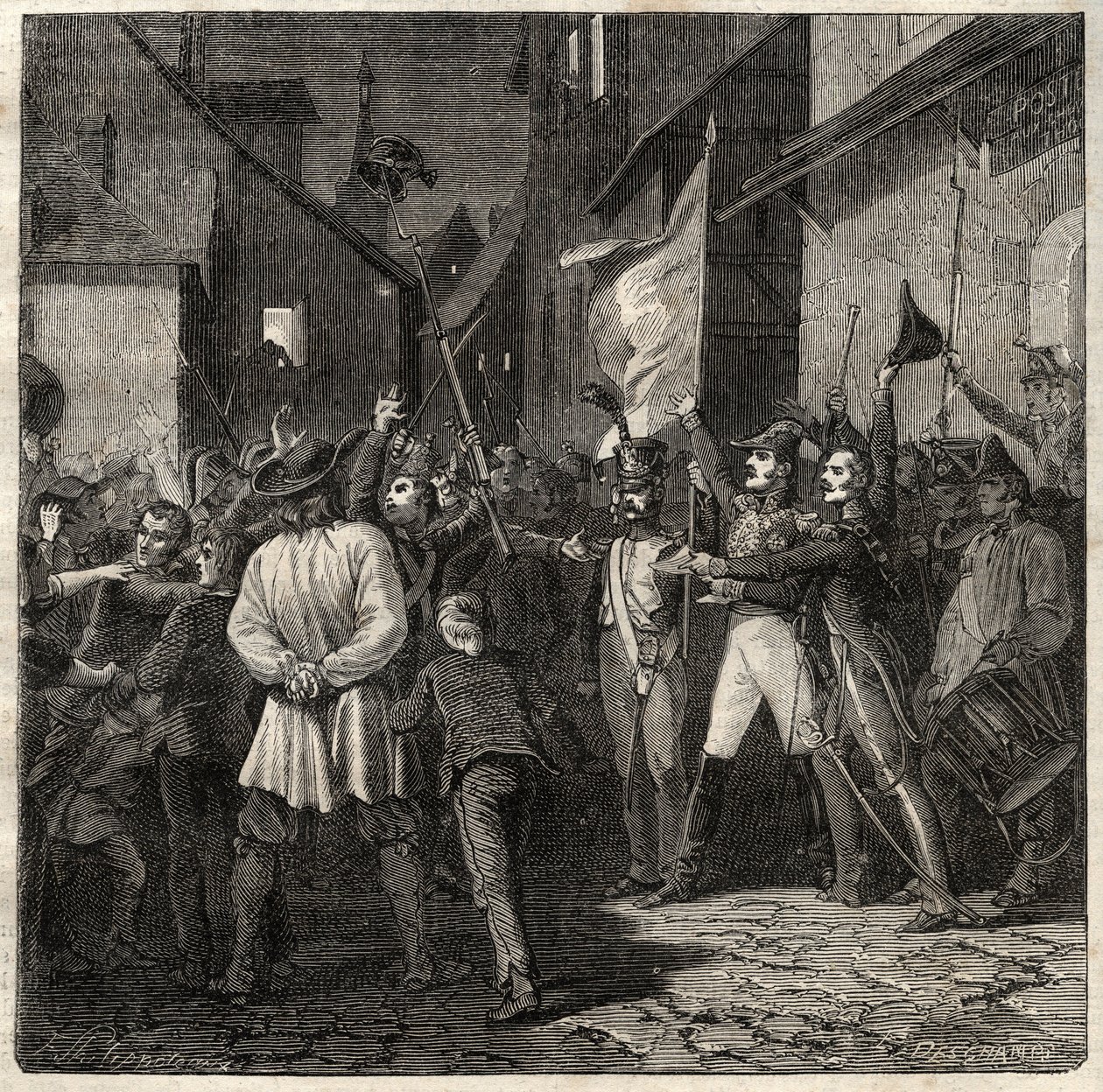 Berton-összeesküvés 1822 - Jean Baptiste Breton (Jean-Baptiste) dit Berton (1769-1822) tábornok ideiglenes kormányt hozott létre Thouarsban 1822-ben - alkotó: French School