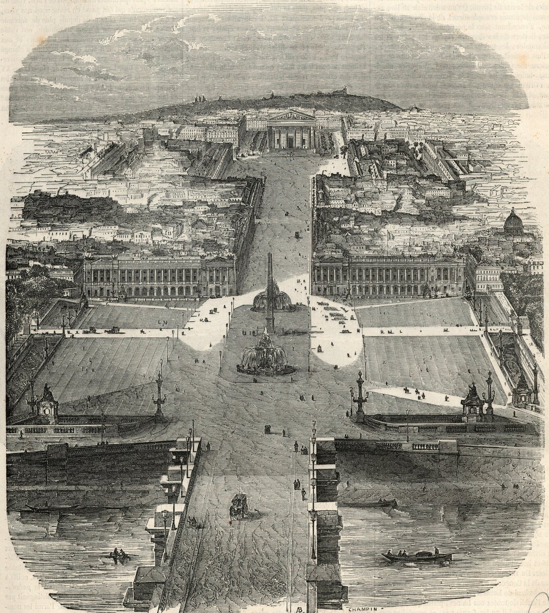Madárkilátás a Place de la Concorde-ra, a rue Royale-ra és a Madeleine-templomra – Edmond Texier metszete „Tableau-de-Paris”-ban 1852 alkotó: French School