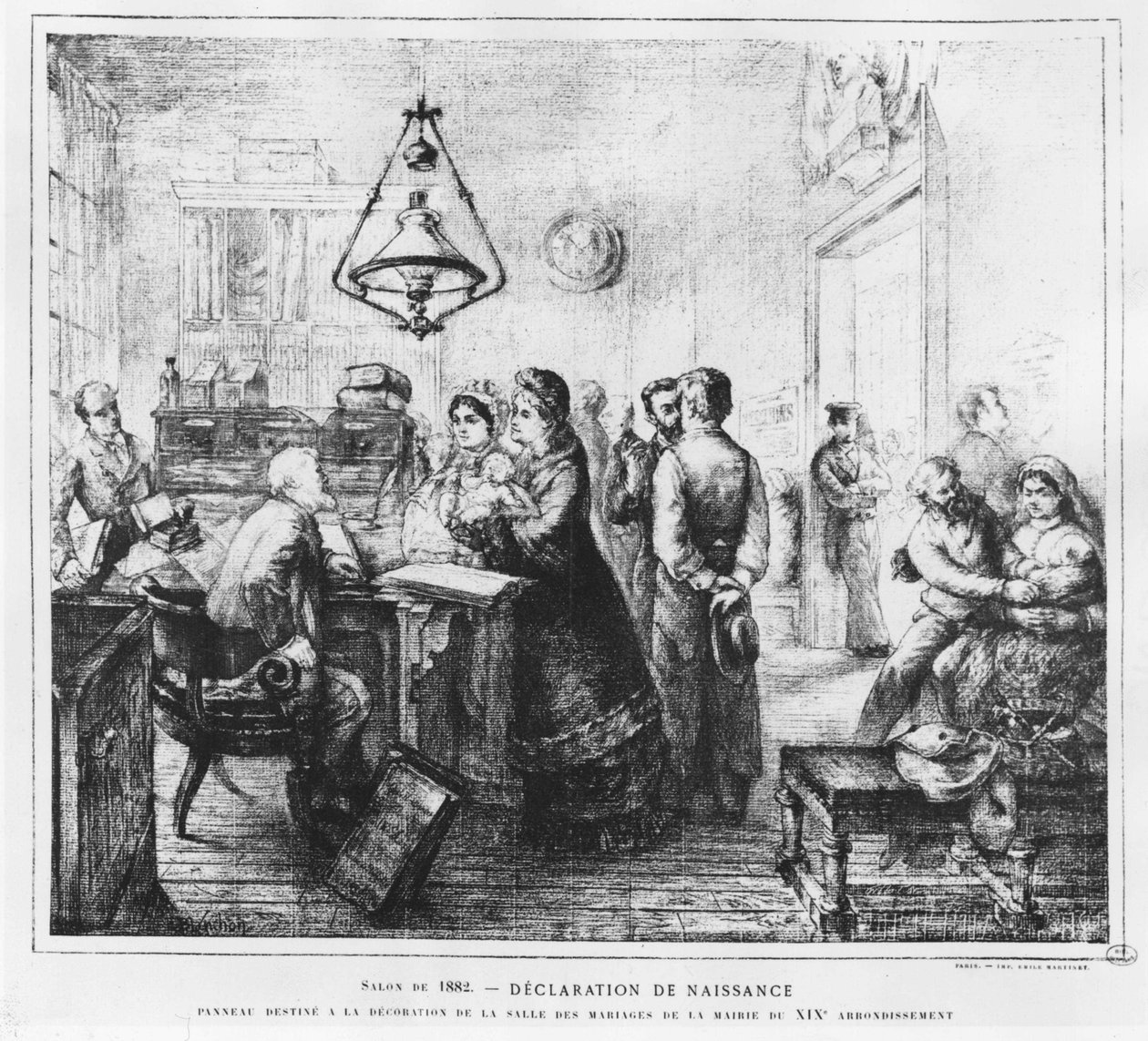 Születési nyilatkozat – H.E Blanchon rajza, „La vie moderne” alkotó: French School