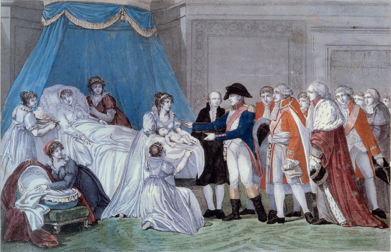 II. Napóleon római király születése (Francois Charles Joseph Napoleon Bonaparte) (1811-1832): I. Napóleon császár (1769-1821) fiának születési anyakönyvi kivonata a Palais des Tuileries-ban 1811.03.20-án. századi metszet. Ile d