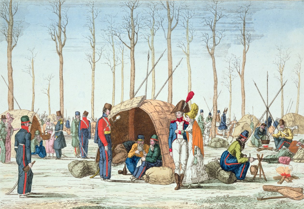 Orosz csapatok bivakja a Champs Elysées-n, Párizs, 1814. március 31. alkotó: French School