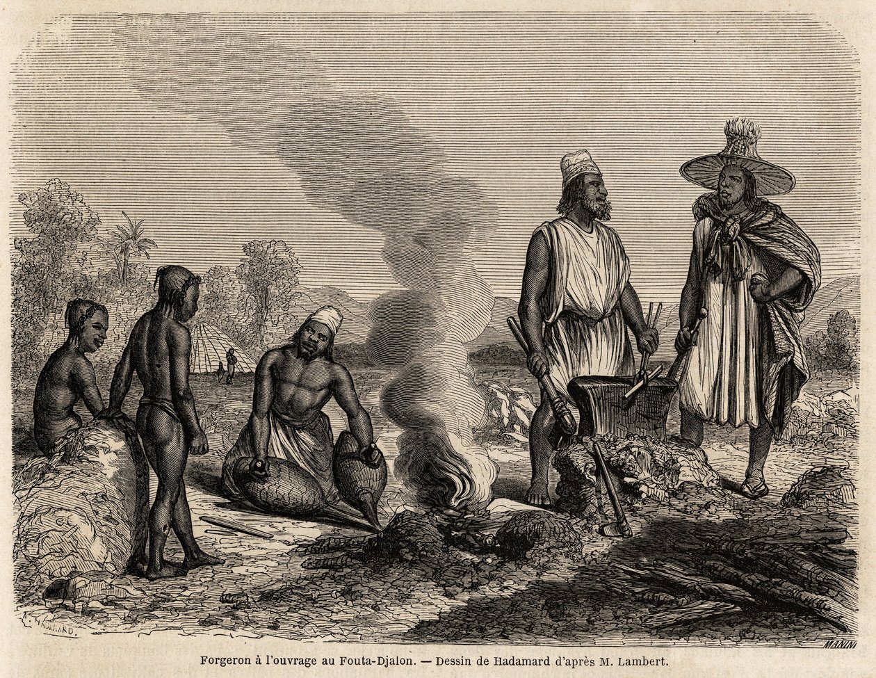 Kovácsnak a Fouta Djalonban (Szenegál) van a munkája, Hadamard rajza, amely Lambert hadnagy 1860-as Fouta Djalonba vezető útját illusztrálja. Metszet a „” Le tour du monde”” 1861-ben. Selva gyűjteménye. alkotó: French School