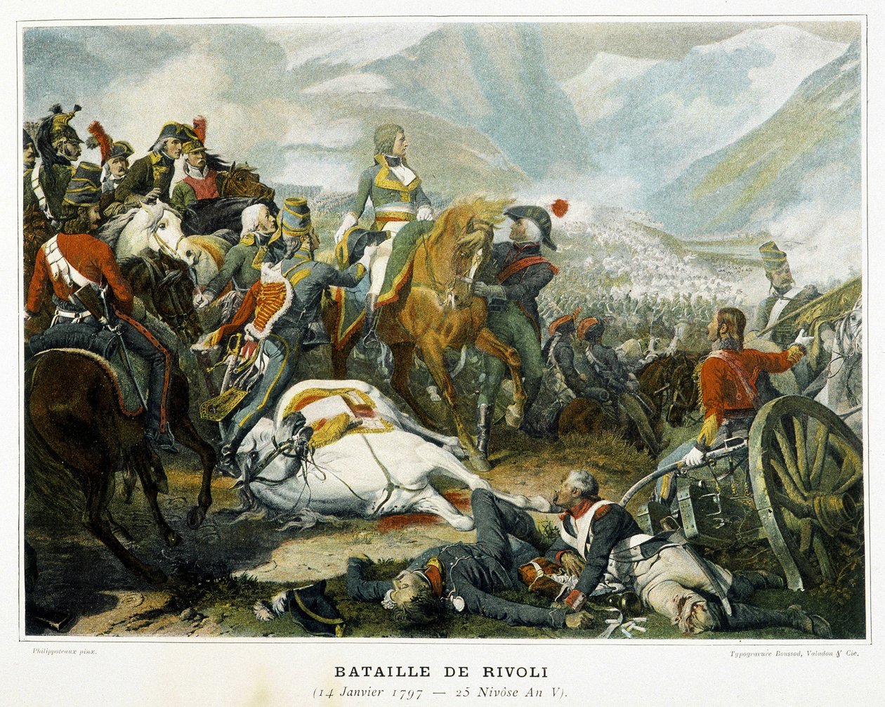 Bonaparte (középen), az osztrákok felett aratott győzelme után a rivoli-i csatában (Olaszország) január 14-én alkotó: French School