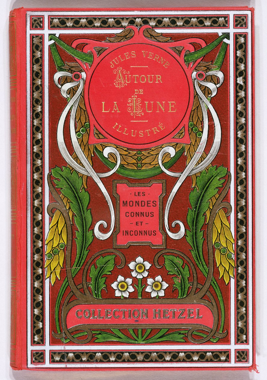 A Hold körül című könyv borítója, Jules Verne (1828-1905), Hetzel kiadások, 19. század vége alkotó: French School