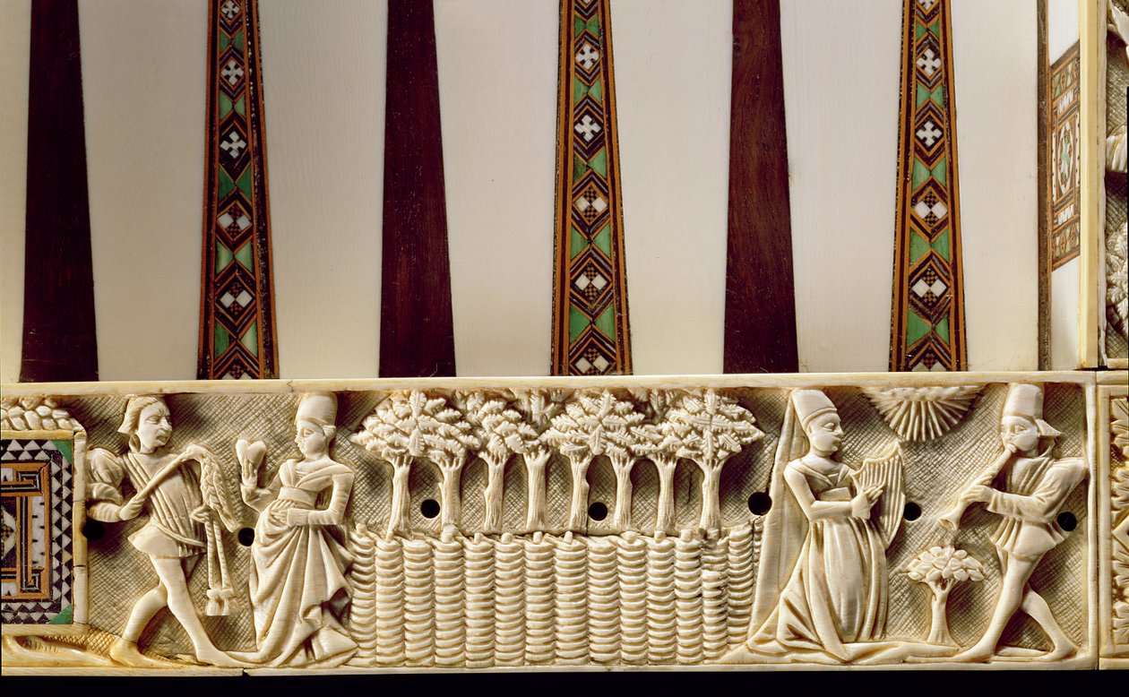 Egy backgammon tábla szegélye, amely egy szerelmespárt ábrázol, 1415 alkotó: French School