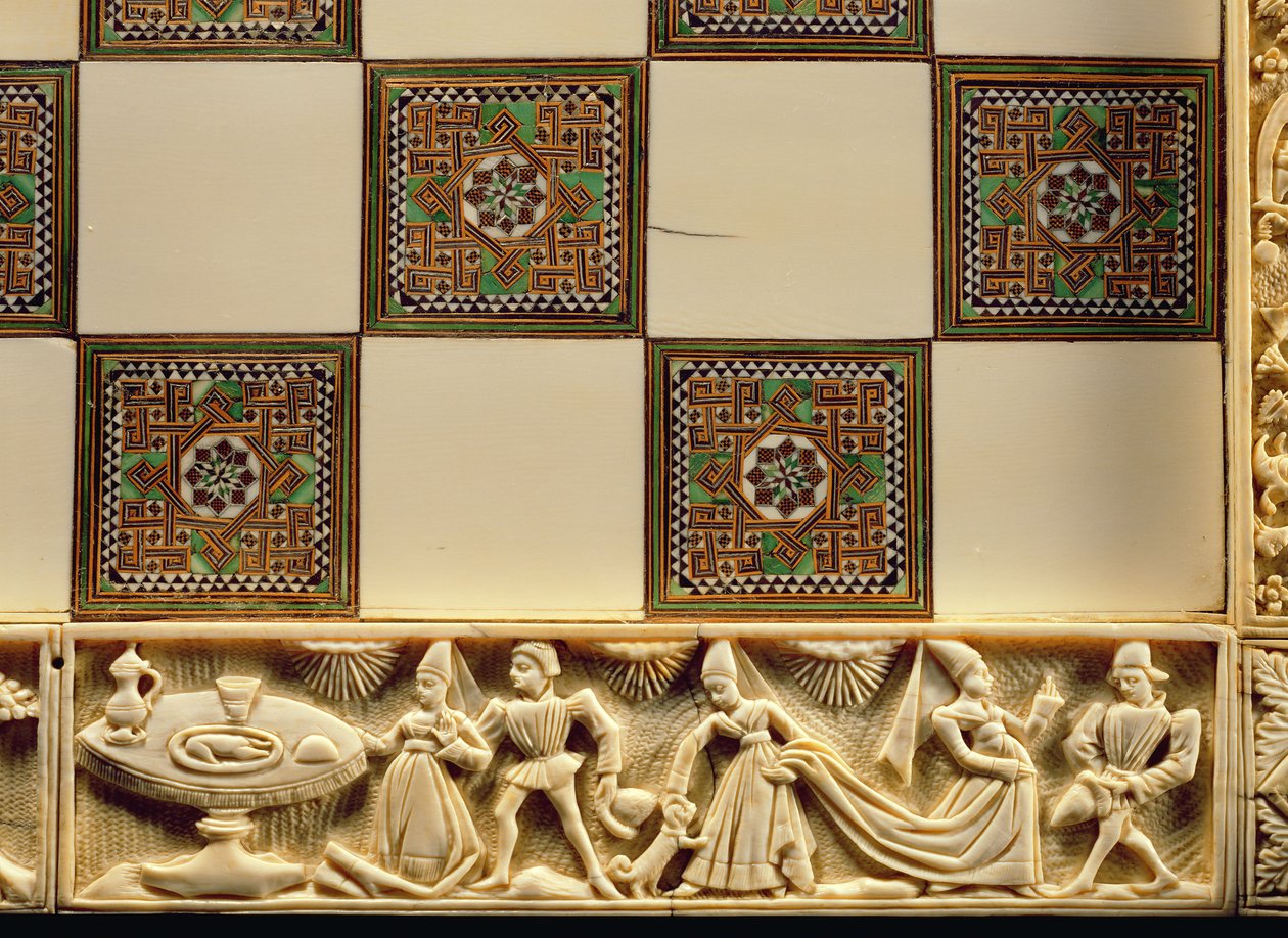 Udvari életet ábrázoló sakktábla szegélye, 1415 alkotó: French School