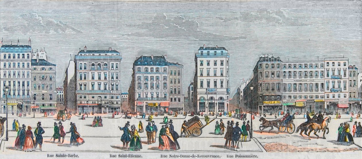 Boulevard Poissonniere - Rue Saint Barbe - Rue Saint Etienne - Rue Notre Dame de Reouvrance - Rue Poissonniere - „Tableau-de-Paris”-ba vésette Edmond Texier 1852 alkotó: French School