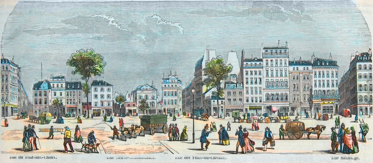 Boulevard des Filles du Calvaire és Boulevard du Temple - Rue Pont aux Choux - Rue des Filles-du-Calvaire - Rue Saintonge - „Tableau-de-Paris”-ba vésette Edmond Texier 1852 alkotó: French School