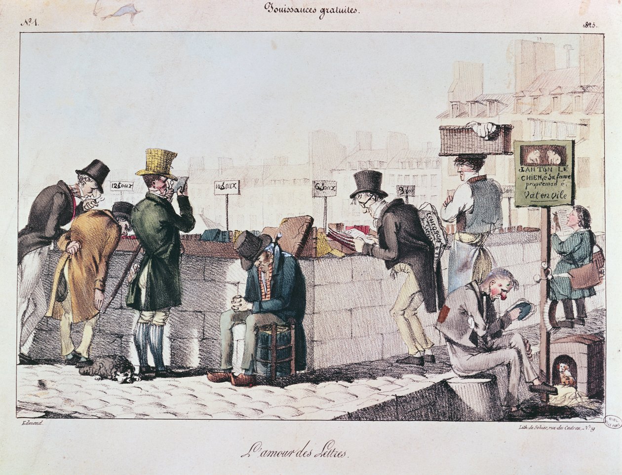 Bouquinistes a Szajna folyó partján Párizsban, 19. század elején alkotó: French School