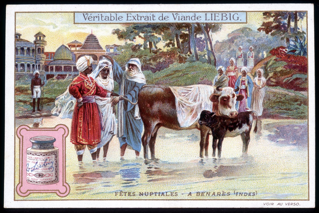 Menyasszonyi lakomák Benaresben, Indiában – chromo. Liebig, 1895. v alkotó: French School