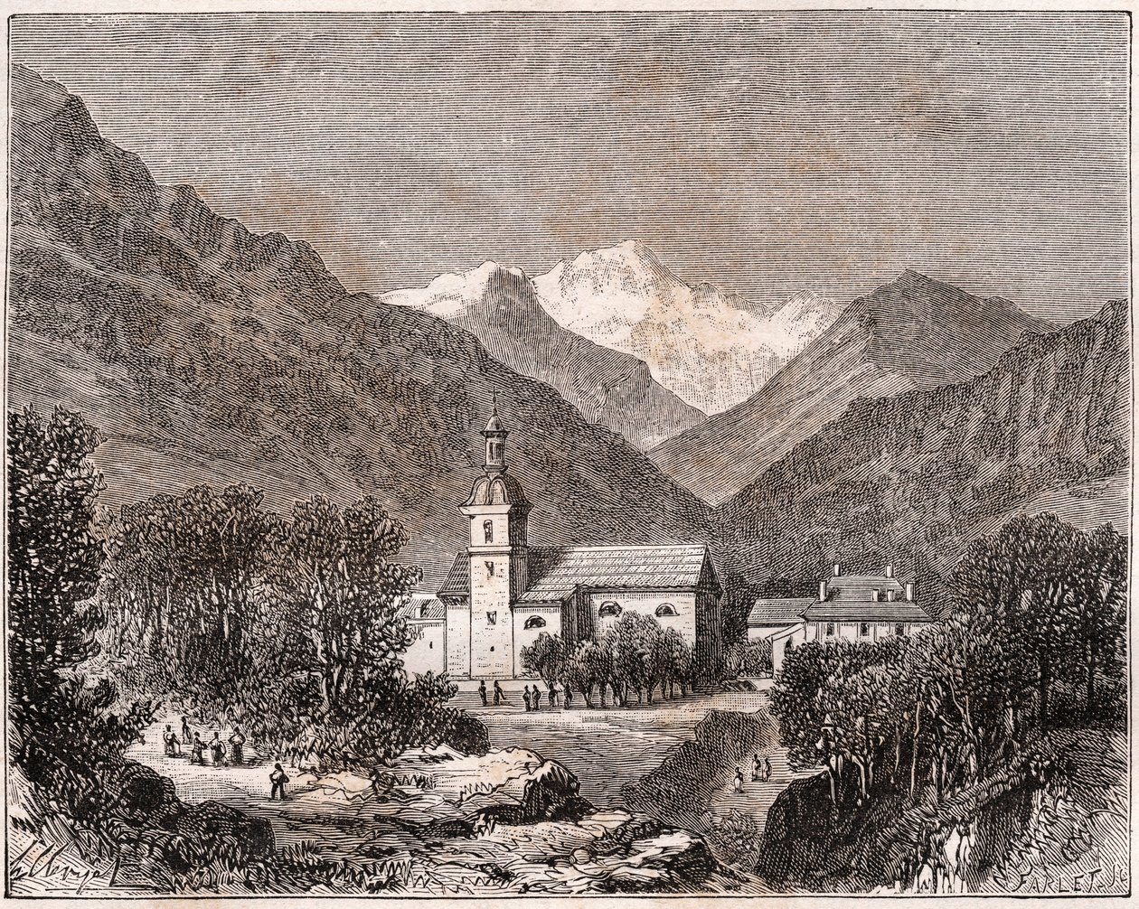 Brides-les-Bains (Brides les Bains) - Savoie - metszet „France illustree: Geography, History, Statistical Administration” V.A. Maláta-barna. 1884 alkotó: French School