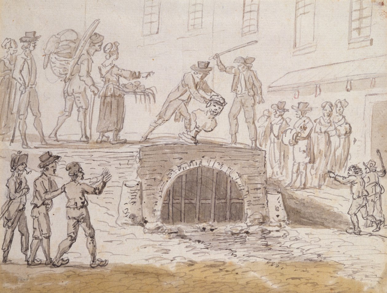 Csatornába dobott Marat mellszobra, 1795. február 5. (akvarell papíron) alkotó: French School