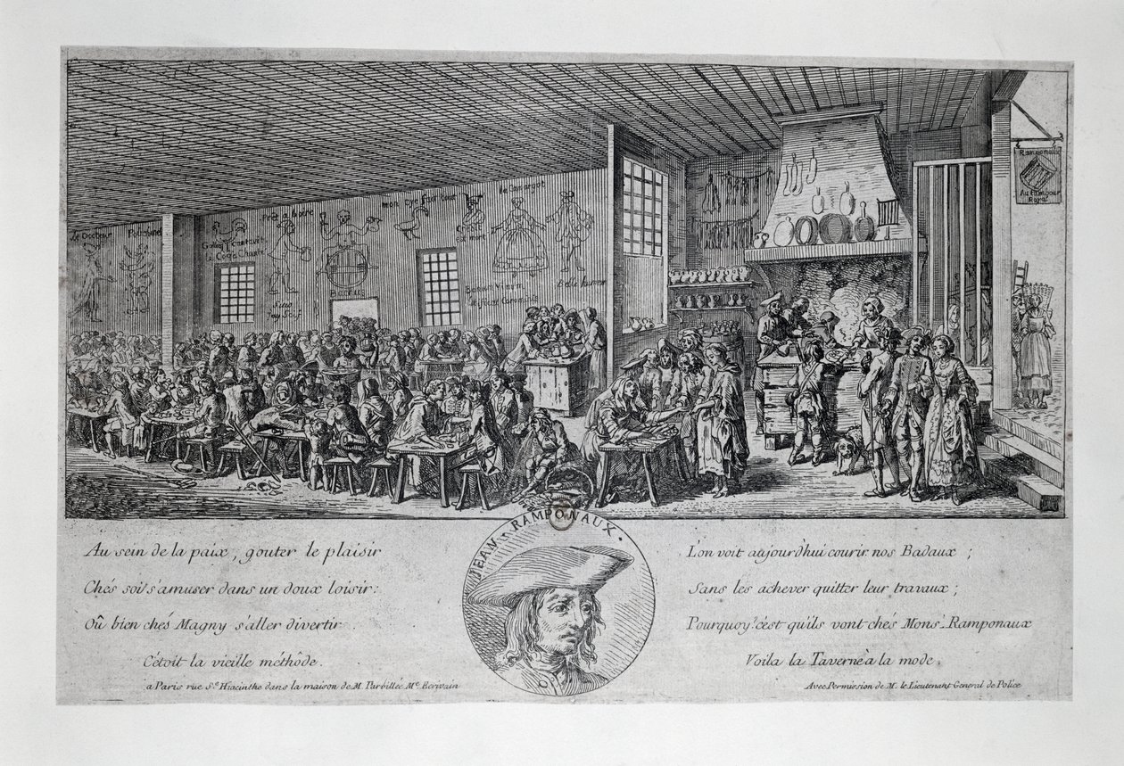 Cabaret du Tambour Royal, Jean Ramponneau (1724-1802), metszet. Franciaország alkotó: French School