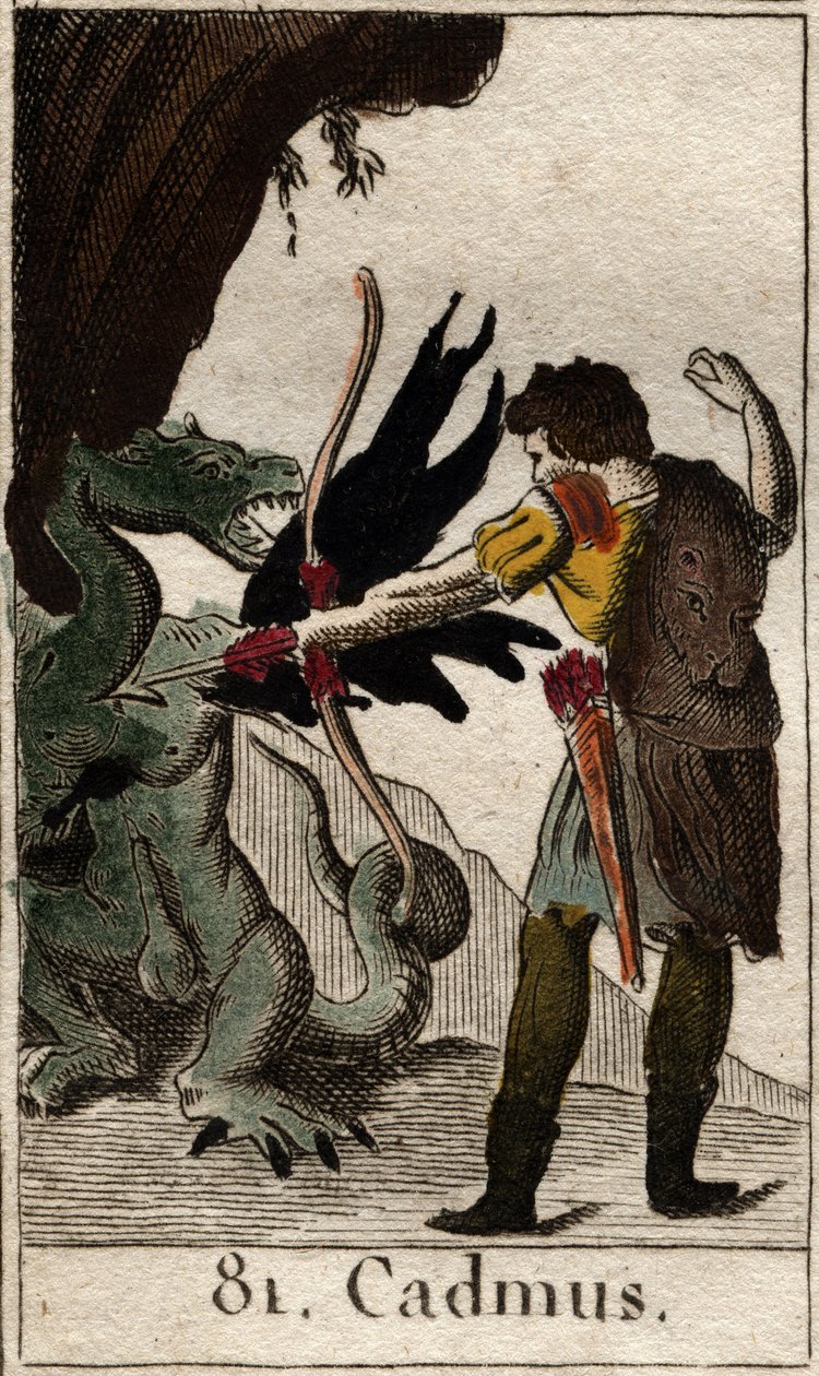 Cadmos (Kadmos vagy Cadmus) megöli a sárkányt (Cadmus harcol a sárkány ellen). Pierre Blanchard „Az ifjúság mitológiájából” 1803-ból. alkotó: French School