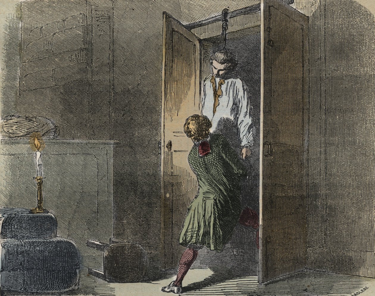 Calas esete: 1761. október 13-án Marc Antoine Calast felakasztva találják a toulouse-i családi butikban – Armand Fouquier (1817-18?) „Cuses celebres de tous les peuples” vésése 1858-1867 - magángyűjtemény alkotó: French School