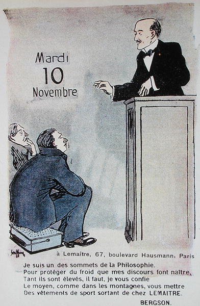 1914-es sportruházati naptár Henri Bergson (1859-1941) francia filozófus karikatúrájával alkotó: French School