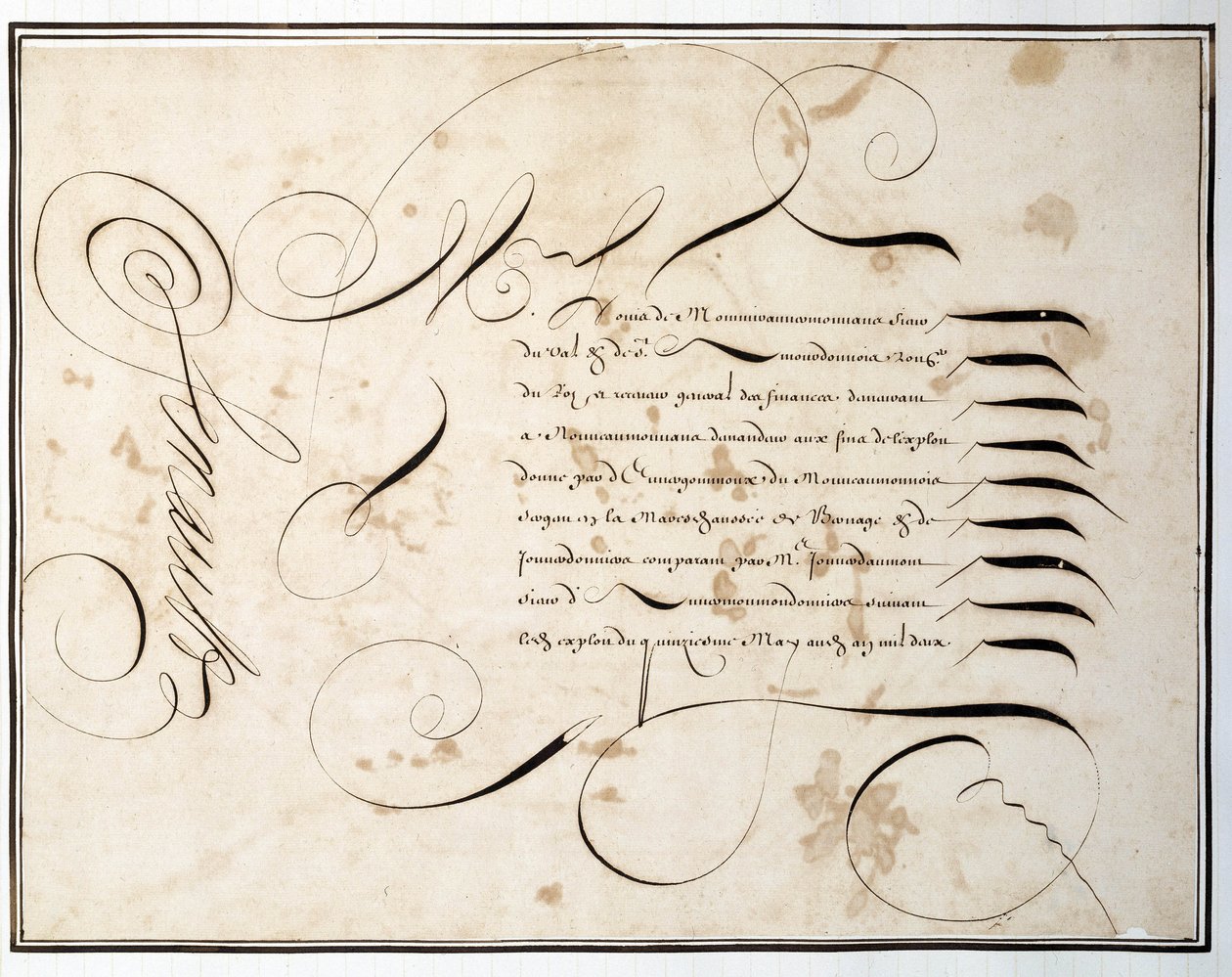 Kalligráfia: Louis Senault kéziratos diagramja a pénzügyi fordulóról a 17. század második felében alkotó: French School