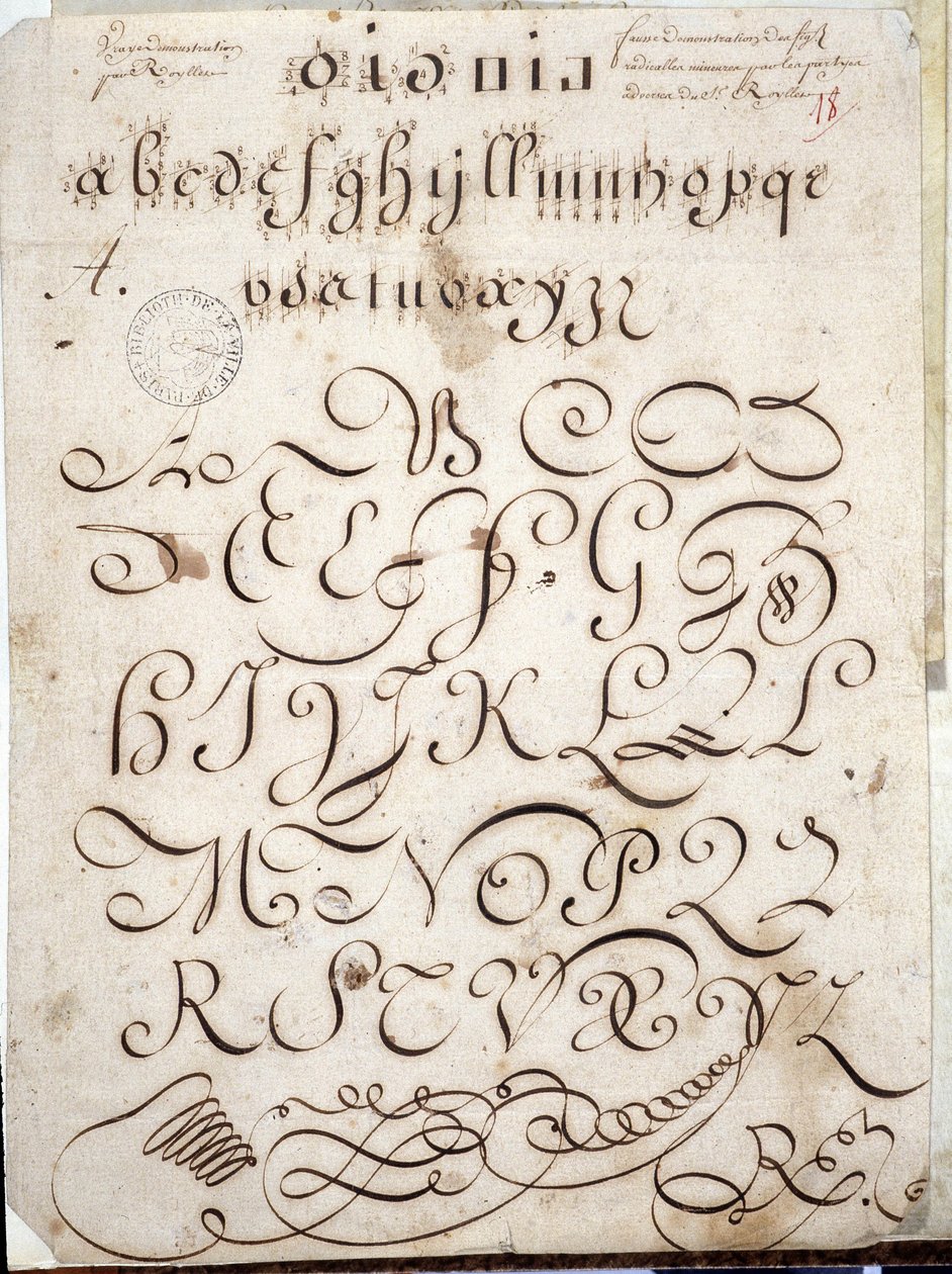 Kalligráfia: Sebastien Royllet 1813 körüli arabeszkekkel díszített, kéziratos kördarab, velline. Párizs város történelmi könyvtára alkotó: French School