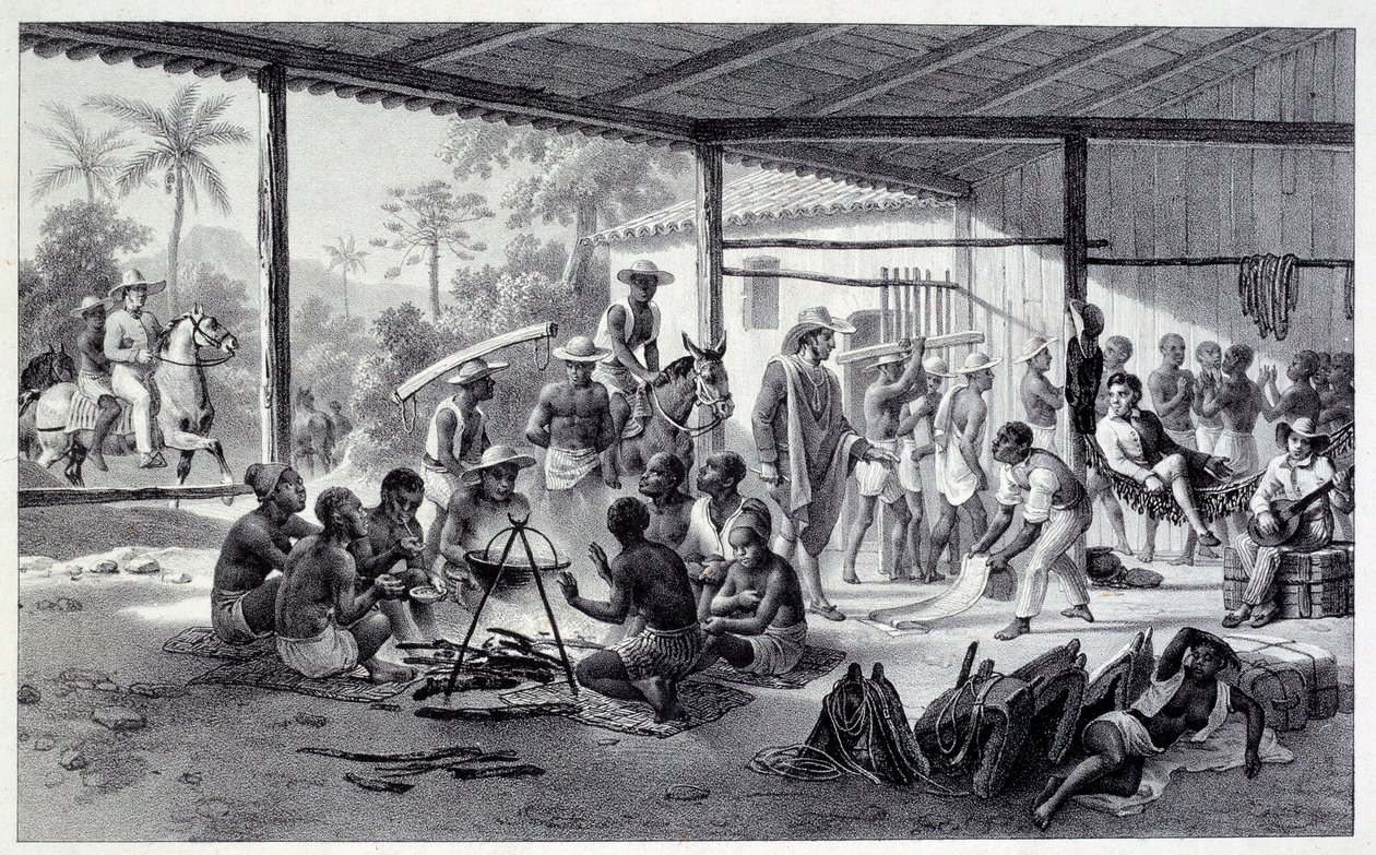 A négerek tábora Brazíliában. Metszet a 19. századból. Chartres, Szépművészeti Múzeum alkotó: French School