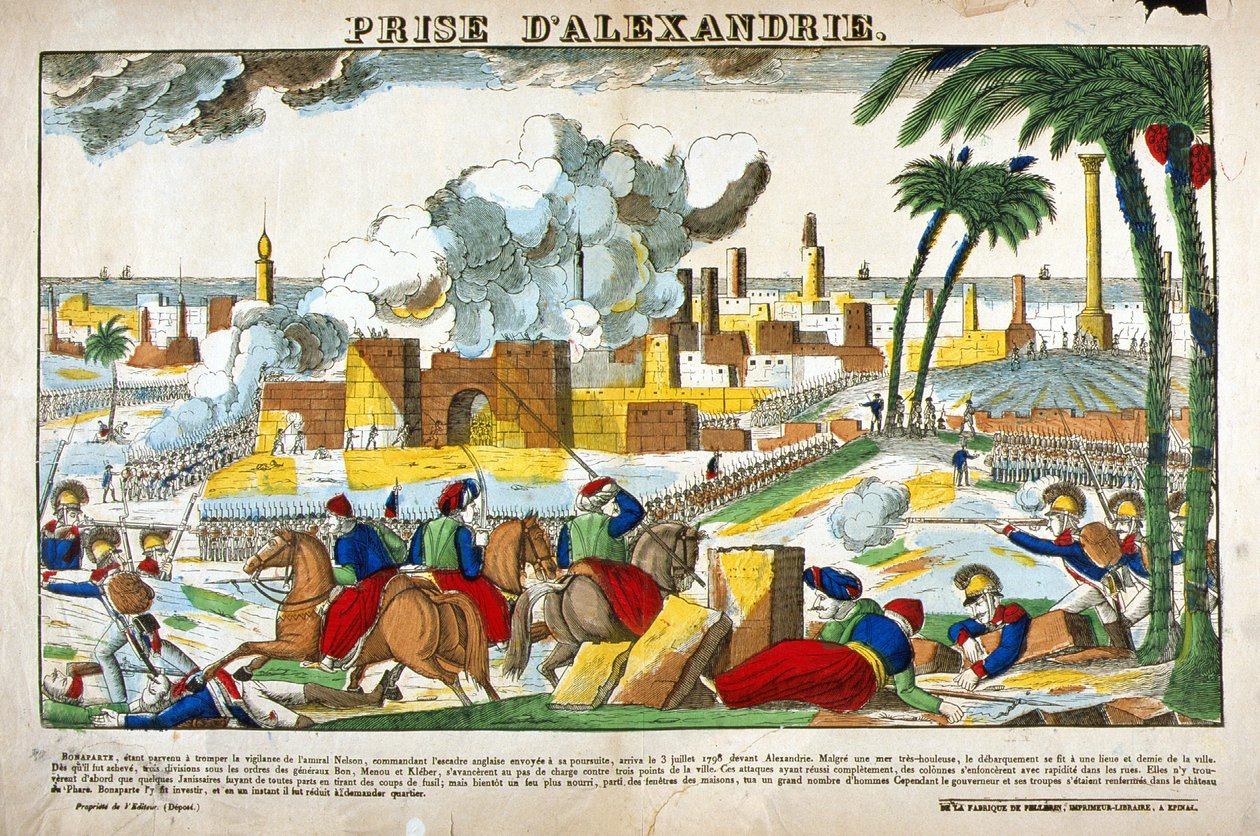 Egyiptom hadjárata (1798-1801): Alexandria elfoglalása Bonaparte Napóleon csapatai által 1798 júliusában. Epinal képe alkotó: French School