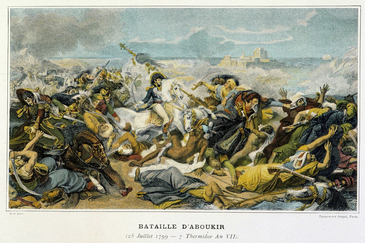 Egyiptom hadjárata (expedíciója) (1798-1801): Joachim Murat (1767-1815) az aboukir-i csata során 1799. július 25-én, melynek során Bonaparte visszautasította a törököket a tengerbe. alkotó: French School