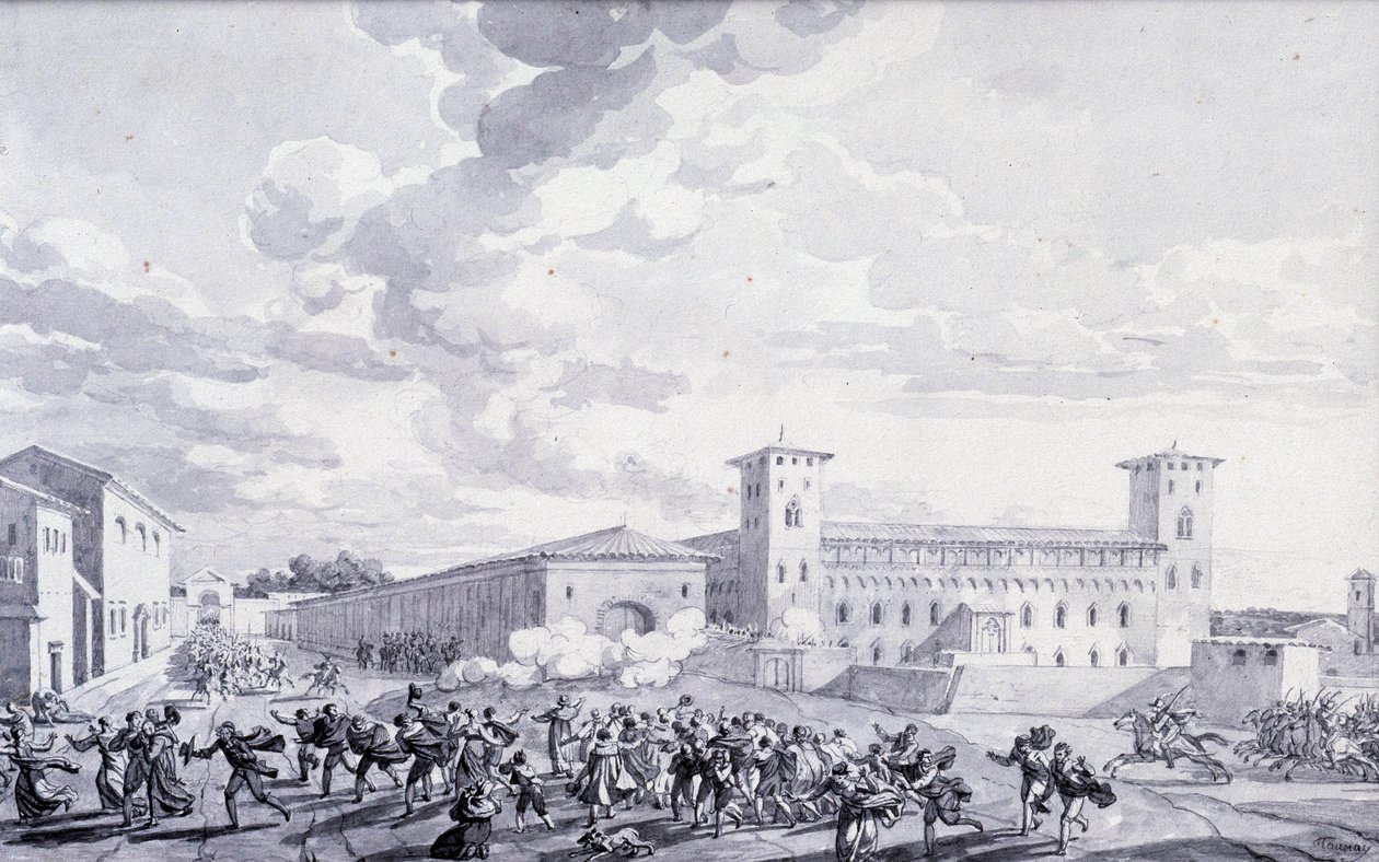 Itáliai hadjárat: Párizs városának a francia megszállás elleni 1796. májusi felkelése. Névtelen rajz. Párizs, Louvre Múzeum alkotó: French School