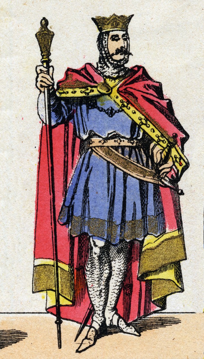 Capetian-dinasztia: Hugues Capet (940-996) portréja, a frankok királya 987-től 996-ig. Epinális képalkotás a 19. század végéről. Magángyűjtemény. alkotó: French School
